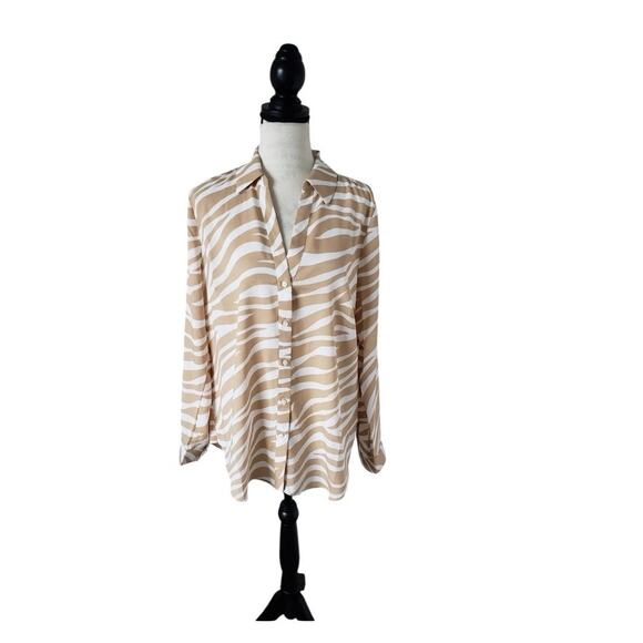 Ann Taylor Women’s M Zebra Pattern Button Down Long sleeve 80s Office Flowy - Picture 1 of 7